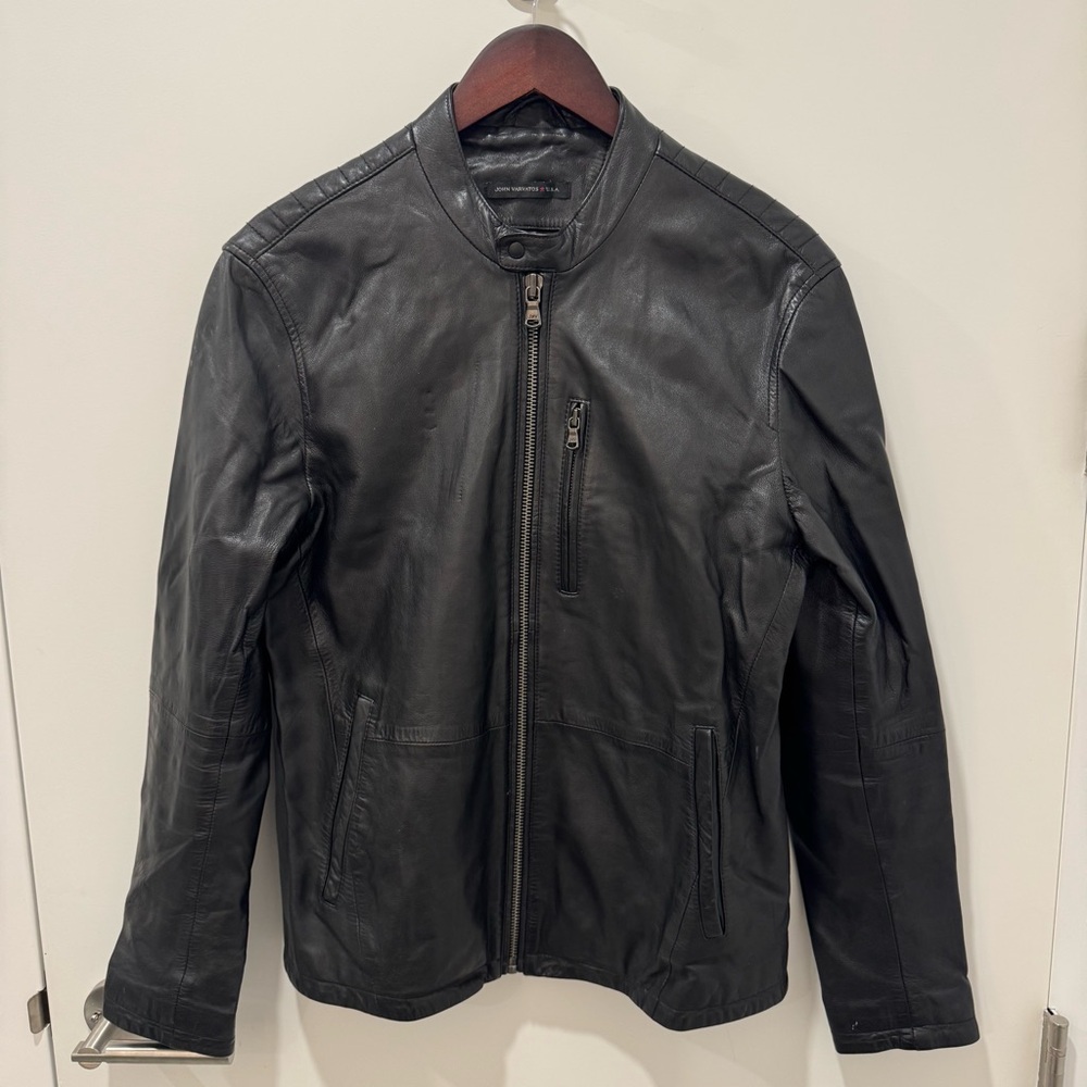John Varvatos Black Leather “Kris” Racer Jacket - Men’s Medium
